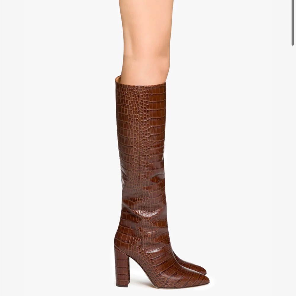 Paris Texas Brown Croc-Embossed Heeled Boots